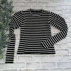 Veronica Beard “LYON” Black/White Puffed Sleeve Ribbed Knit Top